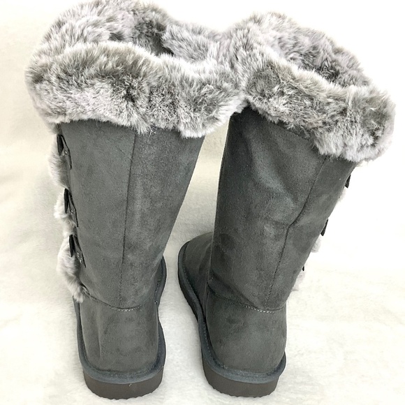 HStylish Gray Slip On Calf High Fur-Lined Waterproof Winter Snow Boots - Picture 10 of 16